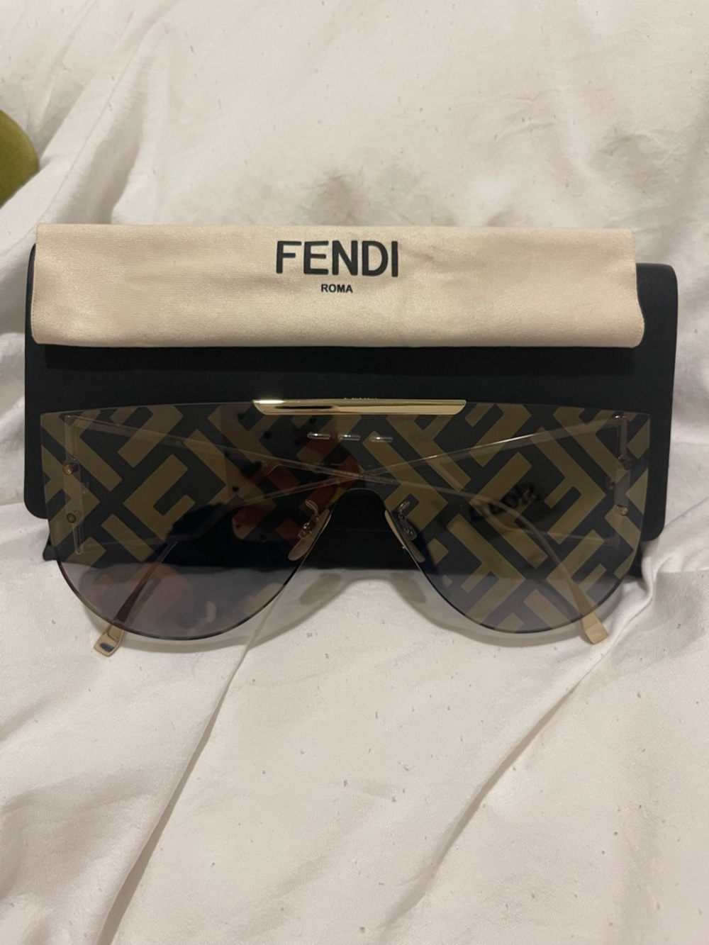 Fendi Oversized Shield Sunglasses in Black with Gold Accent